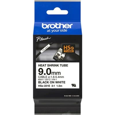 Labeltape krimpkous Brother Hse HSE221E Tapekleur: Wit Tekstkleur:Zwart 9.0 mm 1.5 m