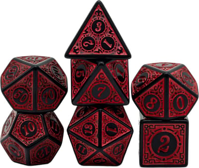 Dobbelstenen Set 7-delig – Rood Zwart D20 D12 D10 D8 D6 D4 – Voor RPG & Tafelspellen