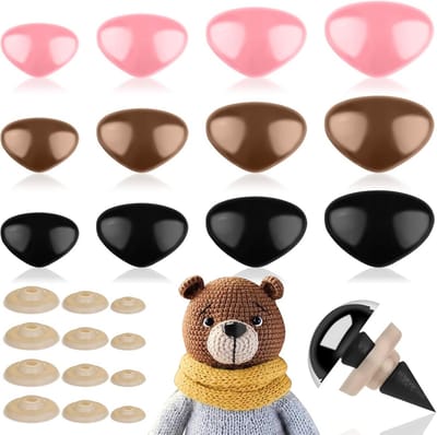 78 Stuks Veiligheidsneuzen en Sluitringen voor Knuffels en Amigurumi in Zwart, Bruin en Roze