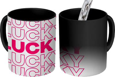 Magische Mok - Foto op Warmte Mokken - Koffiemok - Lucky - Roze - Patroon - Magic Mok - Beker - 350 ML - Theemok - Mok met Tekst