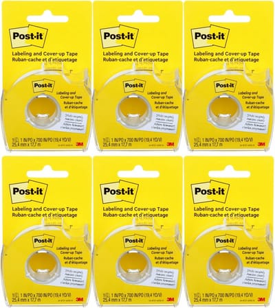 Post-it Labeling & Cover-Up Tape - 2,5 cm x 17,8 m - 6 Rollen - Non-Refillable - Transparant
