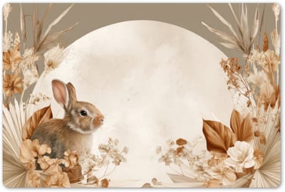 Placemats 45x30 cm - Placemat kunststof - 1 stuk - Konijn - Bruin - Bloemen - Cirkel - Borden onderleggers - Decoratie voor op tafel - Keuken tafeldecoratie accessoires - Vinyl onderlegger - Tafelversiering