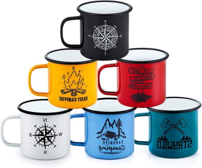 Set van 6 Emaille Mokken 473ml - Herbruikbare Koffie- en Theekopjes voor Thuis, Kantoor en Kamperen - Duurzaam en Makkelijk te Reinigen