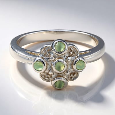Cavill - Zilveren ring 925 Sterling met 5 Indiase kattenoog-alexandriet cabochon - 0,21 ct - Verstelbaar elegant ontwerp - Dames sieraden