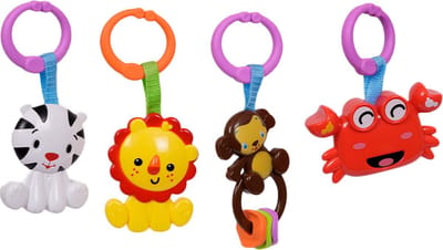 Speelgoedtopdeals - Rammelaar Hangspeeltje Buggyspeeltje - in Zak Aap Leeuw Krab Tijger