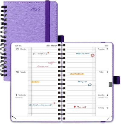 Weekplanner A6 Horizontaal 2026 - Compact Zakagenda met Spiraalbinding en Zachte Kaft