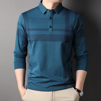T-shirt à manches longues et col polo à rayures pour hommes d'âge moyen et jeunes, vêtement décontracté et fin pour hommes, nouvelle collection printemps 3XL gray