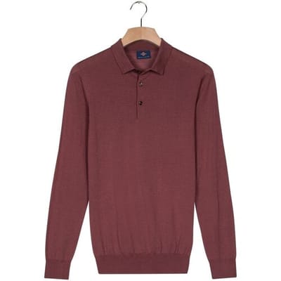 Baileys Trui Polo Collar Placket Buttons Merino Wool Mauve / male
