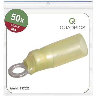 Quadrios 23C526 Ringkabelschoen Dwarsdoorsnede (max.): 6 mm² Schachtdiameter: 4.3 mm Deels geïsoleerd Geel 50 stuk(s)