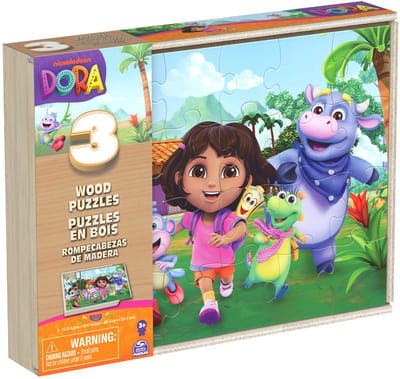 Spinmaster Dora – 3-pack – Houten Puzzel in houten doos (3x24 stukjes) Speelfiguren & personages Houten speelgoed