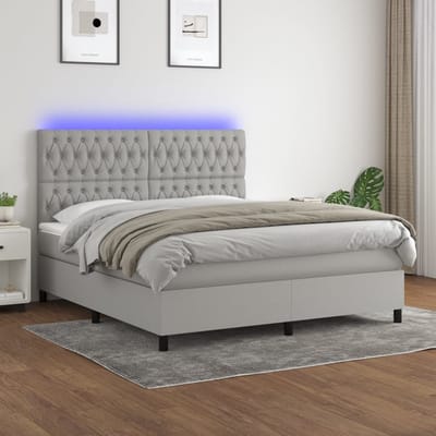 vidaXL - Boxspring - met - matras - en - LED - stof - lichtgrijs - 160x200 - cm