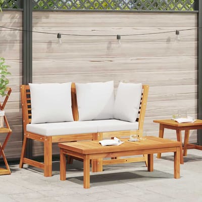 vidaXL - 3-delige - Loungeset - met - crèmekleurige - kussens - massief - acaciahout