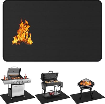Vuurvast Ondergrill Mat 60x40 inch – Dubbelzijdig – Beschermt Terras en Vloer tegen Vuur, Vette Vlekken en Vocht – Voor BBQ, Vuurkorf en Haard
