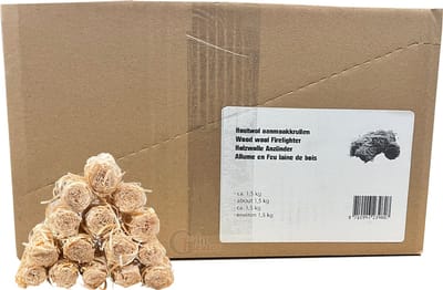 Aanmaakkrullen Houtwol 1,5 kg – circa 130 Stuks – Milieuvriendelijke Aanmaakwokkels voor BBQ, Haard & Vuurkorf