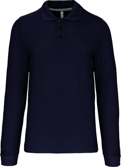 Herenpoloshirt met knopen en lange mouwen Donkerblauw - 4XL