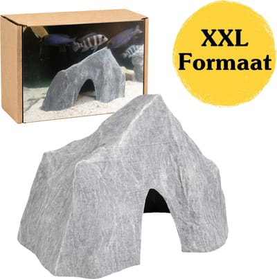 Aquarium Decoratie Rotsgrot Groot – 22 × 20,7 × 14 cm – Realistische Steenlook – Schuilplaats voor Vissen, Garnalen en Reptielen