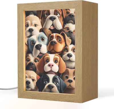 Nachtlampje 15x20 cm - Kinder lampje - Hond - Patronen - Dieren - Bruin - Meisje - Jongen - Tafellamp kinderkamer - Slaapkamer lamp - Bedlamp kinderen - Kinderlampje stopcontact - Wandlamp babykamer - Nachtlampjes