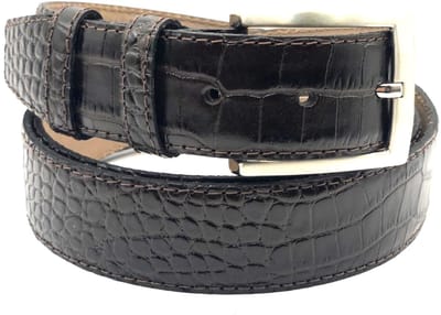 bruin print riem - zilver gesp - 3.5 cm breed - maat 95 totale lengte 110 cm