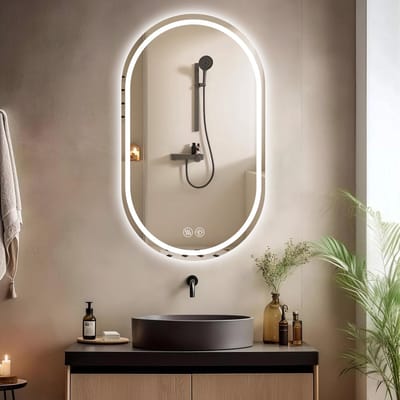 MIVRAY Ronde Wandspiegel Met Ledverlichting En Anti Condens 60x90 Cm Glas Metaal Zilver Voor Badkamer En Make Up Gebruik