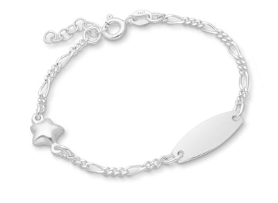 Joy|S - Zilveren armband - graveerarmband voor kinderen - plaat 7 mm - ster - figaro schakel - leeftijd 3 tot 6 jaar - maat: zie omschrijving