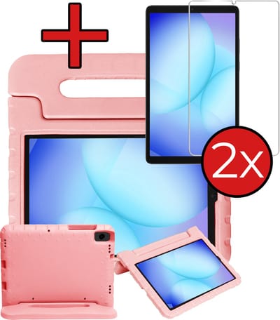 Hoesje - Geschikt voor Samsung Galaxy Tab A11 - Met 2x Screenprotector - Kinderhoes - Shockproof Bumper - Kidsproof Case - Tablethoes - Kinder Hoes Cover - Zalm
