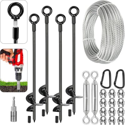 Grondankers Kit - Stormankers Stevig - Buitenstructuren Beveiligen - Verstelbare Spanning 500-1500lbs - 30 Inch Lengte - Zwart