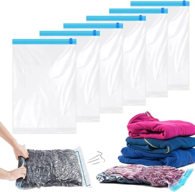 Famanu – 6 stuks compressiezakken om op te rollen - vacuümzakken voor kleding - opbergzakken - vacuüm herbruikbare kledingzakken voor reisbagage - 60 x 40 cm