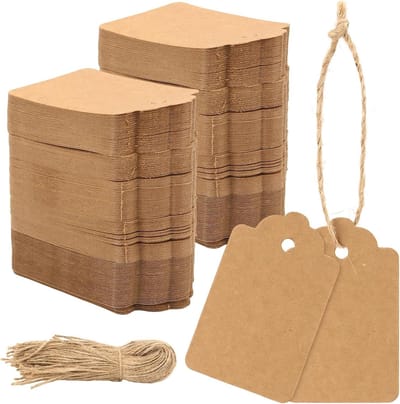 Kraft Papieren Cadeautags, 200 Stuks, Bruin, Lege Labels met Touw voor Prijslabeling, 7 x 4,3 cm - Perfect voor Cadeaus, Verpakkingen en Handgemaakte Projecten