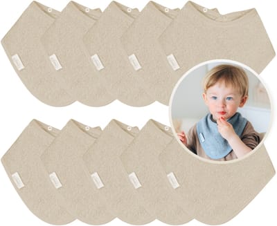 Funnies Bandana Slabbetjes 10 Stuks Cream - Set van 10 Zachte Slabbetjes - Kwijldoekjes - Spuugdoekjes - Gemaakt van 100% Katoenen Badstof - Absorberend, Zacht en Makkelijk Wasbaar - Ideaal voor Baby’s bij Voeden, Kwijlen en Spugen