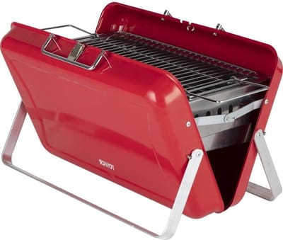 Draagbare Houtskool Aktetas BBQ met Draaggreep - Rood - Outdoor Koken