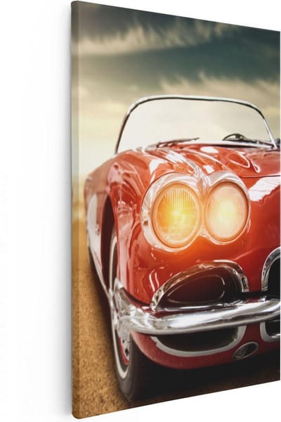 Artaza Canvas Schilderij Vintage Auto - 20x30 cm - Klein - Wanddecoratie Mancave - Muurdecoratie Woonkamer - Schilderijen Op Canvas Industrieel