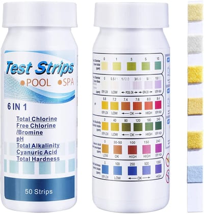 150 Stuks 6-in-1 Watertest Strips | Meet Totaal chloor, restchloor/broom, pH, totale alkaliteit, hardheid, cyanuurzuur | voor drinkwater, aquaria, zwembaden en spa's, industrieel water, vijvers en thermaal bronwater | Eenvoudige Thuis Kit| Cyslmuk®
