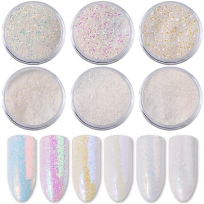 6 stuks 1 flesWit Fotoluminescent Poeder Glitter Helder Fluorescerend Voor DIY Nail Art Pailletten