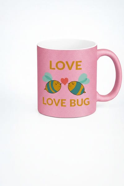 Roze Glitter Mok 'Love Bug' met Lieve Bijen en Hartje - Perfect Valentijn Cadeau
