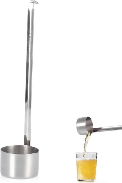 Roestvrijstalen soeplepel met lange steel, wijnlepel en maatlepel met haak (25ml) voor koken en serveren
