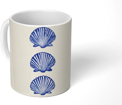 Mok - Koffiemok - Schelpen - Blauw - Patroon - Mokken - 350 ML - Beker - Koffiemokken - Theemok