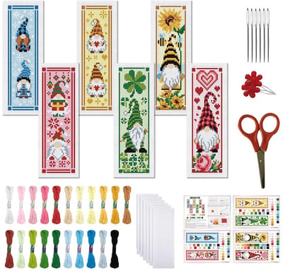 6 Set Kruissteek Bladwijzer Kit St. Patrick Gnome Patroon Gestempeld Kruissteek Kit 11CT Kerst Borduurpakketten met Instructies voor Beginners Volwassen 20x6cm/8x2.4inch