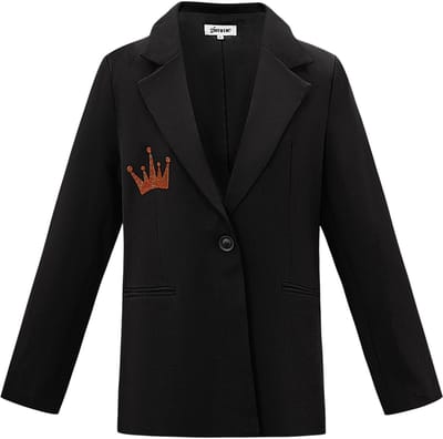 Gepolijste Polyester Vrouwen Jas met Kroon Borduurwerk - Zwart - Maat S