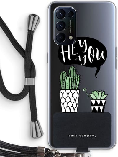 Case Company® - Hoesje met koord geschikt voor Oppo Find X3 Lite hoesje met Koord - Hey you cactus - Telefoonhoesje met Zwart Koord - Bescherming aan alle Kanten en Over de Schermrand