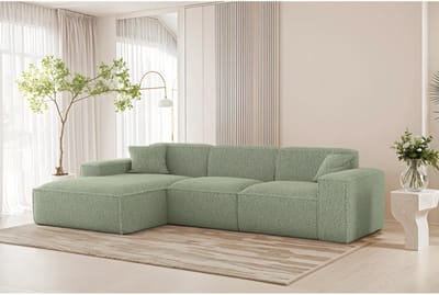 Slaapbank hoekbank Jonova – Echt Vaarsleer – 4-zits met Opbergruimte & Relaxfuncties – 256x154 cm – Rechts – wit Bellavero