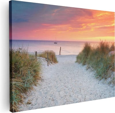 Artaza Canvas Schilderij Zonsondergang Strand - 40x30 cm - Klein - Wanddecoratie Zee - Muurdecoratie Duinen - Schilderijen Op Canvas