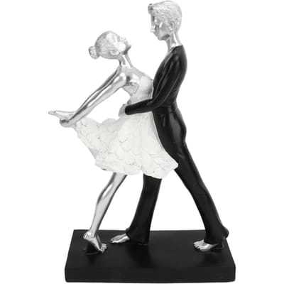 Sculpture Couple Dansant Moderne Simple Innovante Résine Faite à la Main Couple Dansant Statue Abstraite Argenté Étreignant white