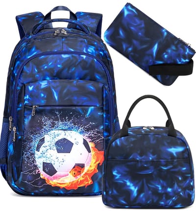 Dailygoods- Rugzak Voetbal - Driedelige Schooltas - Verstelbare Schouderbanden - Etui Set - Broodvak - Robuust en Organiserend - Schoolrugzak
