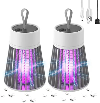 Set van 2 2-in-1 Muggenlampen met UV-lichtsensor, Elektrische Vliegenzapper 2000 mAh 5 W, 360° voor Binnen en Buiten, Slaapkamer, Tuin, Kamperen