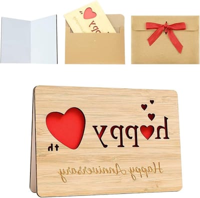 Houten Verjaardagskaart voor Jubileum, Schrijfbare Kaart voor Verliefden, Perfect voor Trouwen en Valentijnsdag