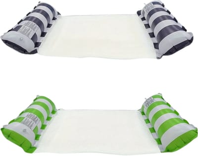 Nivard Luxe Waterhangmat - Luchtbed Zwembad - Luchtmatras Opblaasbaar - Water Hangmat - Aqua Lounge - 2 Stuks - Groen + Donkerblauw