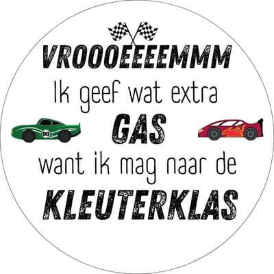 20 x Traktatiestickers Auto Racen Afscheid Peuterspeelzaal Kinderdagverblijf Basisschool - Vroem Extra Gas Kleuterklas | Sluitsticker Autorace | Wensetiket - Cadeausticker - Kinder Traktatie