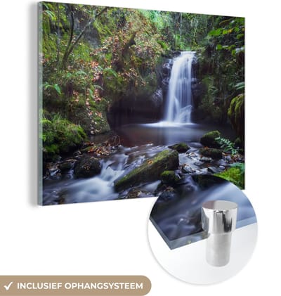 MuchoWow® Glasschilderij 40x30 cm - Schilderij acrylglas - Waterval - Natuur - Water - Foto op glas - Schilderijen