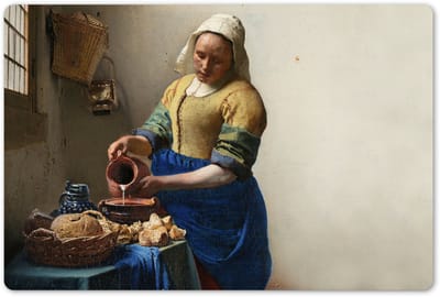 Placemats 45x30 cm - Placemat kunststof - 1 stuk - Het melkmeisje - Kunst - Oude meesters - Vermeer - Borden onderleggers - Decoratie voor op tafel - Keuken tafeldecoratie accessoires - Vinyl onderlegger - Tafelversiering