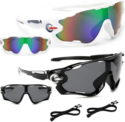Set van 2 Fietszonnebrillen, Gepolariseerde Sportzonnebrillen voor Heren en Dames, UV400 Bescherming, Winddichte Zonnebrillen voor Hardlopen, Fietsen en Buitenactiviteiten